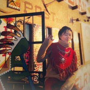 Red Fringe Poncho with Embroidered Design